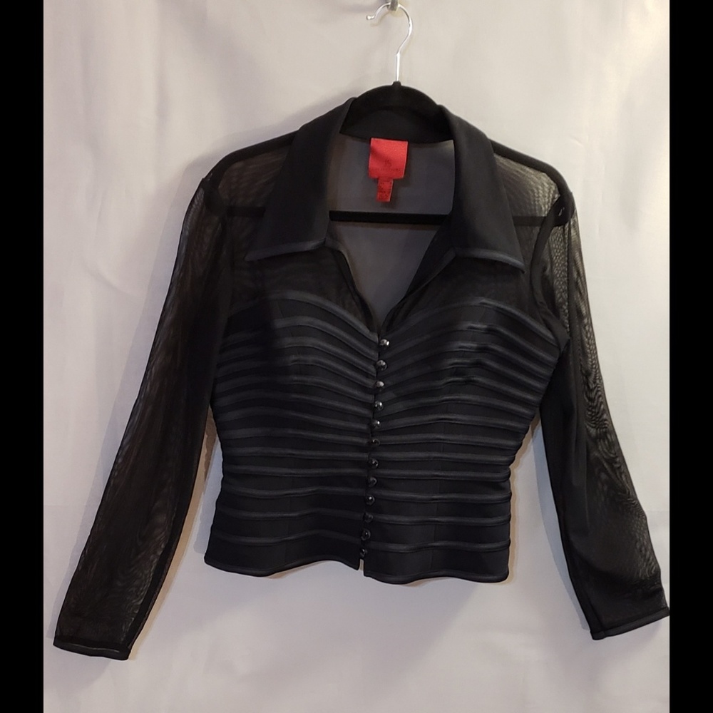 Long sleeve Black Mesh Top w/Ribbed paneling